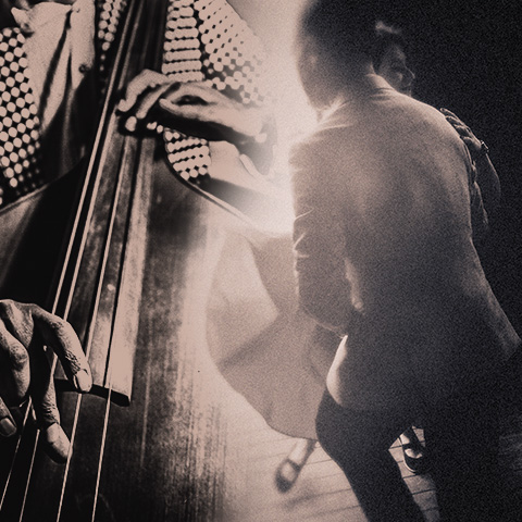 upright bass and dancer collage