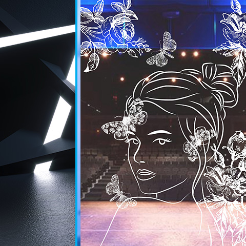 Artistic white outline of character against an empty stage. 