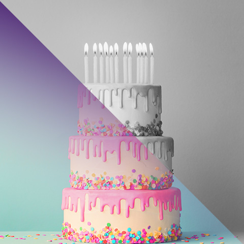 Birthday cake with half gray shading and half cool-tone shading