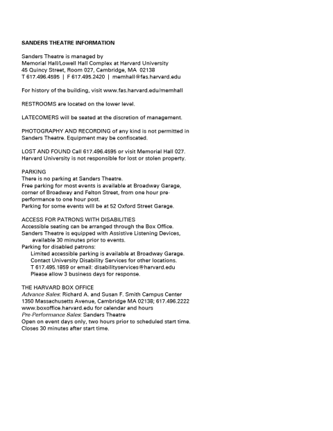 List of Sanders Theatre's rules and guidelines