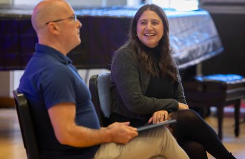 Alexis Scheer joined her former professor Paul Daigneault for a Q&A with the Theater Division to discuss her play&nbsp;'Laughs in Spanish'